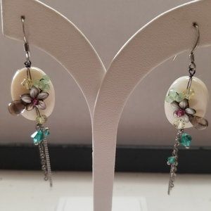 Sterling Silver Wire Earring with Crystals & MOP